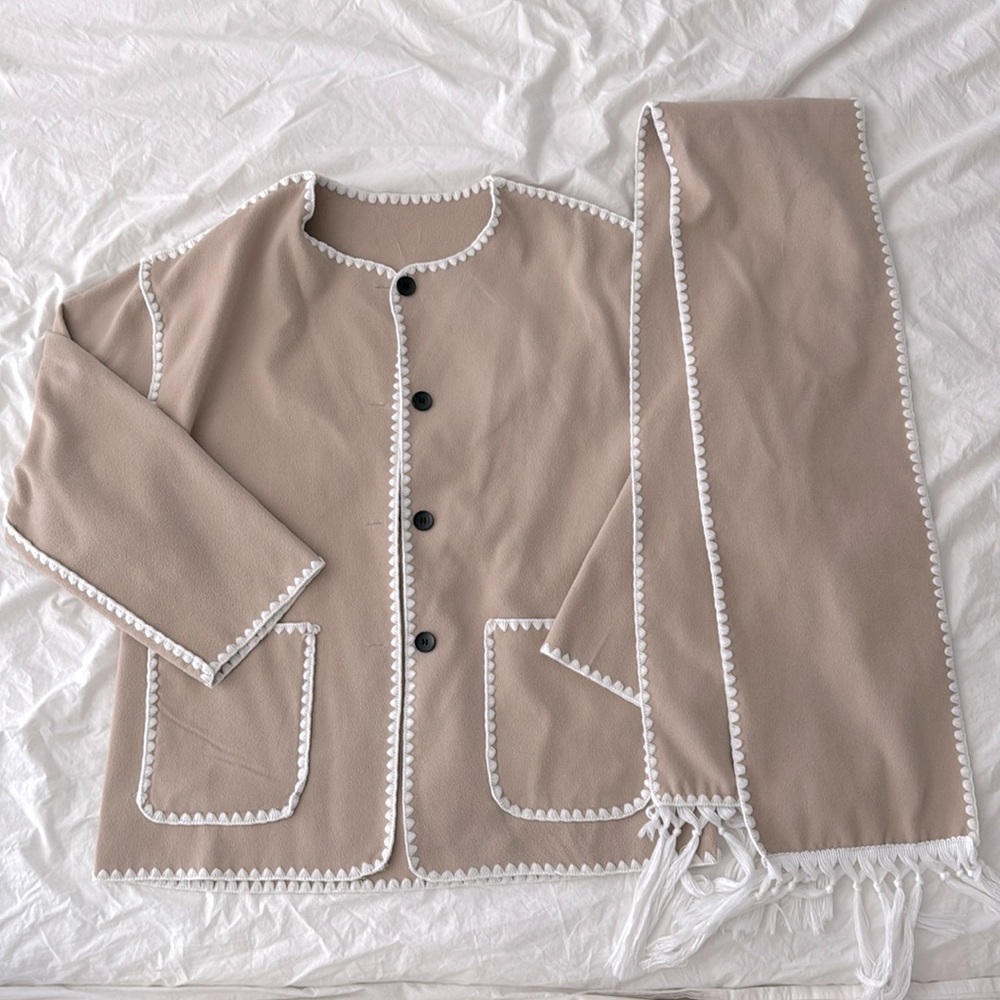 Fleece coat with matching scarf set